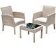 3 Piece Rattan Garden Furniture Outdoor Set Bistro Table And Chairs Patio Cream