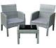 3 Piece Rattan Garden Furniture Outdoor Set Bistro Table And Chairs Patio Grey
