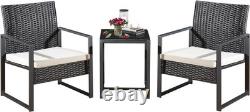 3-Piece Rattan Garden Furniture Set, Coffee Table Chairs Cushions, Outdoor Patio