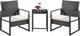 3-piece Rattan Garden Furniture Set, Coffee Table Chairs Cushions, Outdoor Patio
