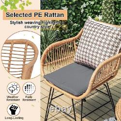 3-Piece Rattan Garden Furniture Set, Patio Bistro Set with Temper Glass Table