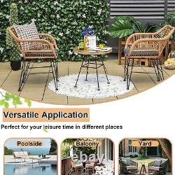 3-Piece Rattan Garden Furniture Set, Patio Bistro Set with Temper Glass Table