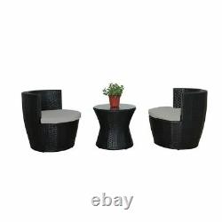 3 Piece Rattan Garden Furniture Set Stackable Space saving Patio Bistro seats