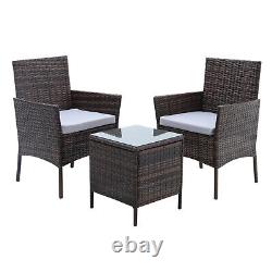 3 Piece Rattan Outdoor Patio Garden Furniture Coffee Table & 2 Chairs Bistro Set