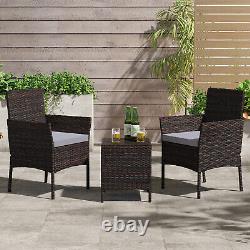 3 Piece Rattan Outdoor Patio Garden Furniture Coffee Table & 2 Chairs Bistro Set