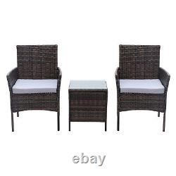 3 Piece Rattan Outdoor Patio Garden Furniture Coffee Table & 2 Chairs Bistro Set