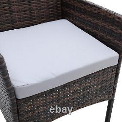 3 Piece Rattan Outdoor Patio Garden Furniture Coffee Table & 2 Chairs Bistro Set