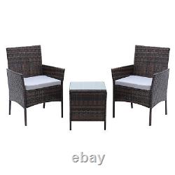 3 Piece Rattan Outdoor Patio Garden Furniture Coffee Table & 2 Chairs Bistro Set