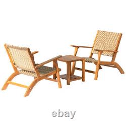 3 Piece Wooden Garden Bistro Set Acacia Wood Table Chair Patio Outdoor Furniture