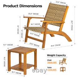 3 Piece Wooden Garden Bistro Set Acacia Wood Table Chair Patio Outdoor Furniture