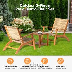 3 Piece Wooden Garden Bistro Set Acacia Wood Table Chair Patio Outdoor Furniture