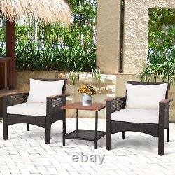 3 Pieces Patio Furniture Set Garden Outdoor PE Rattan Sofa Set with Seat Cushion