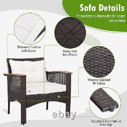 3 Pieces Patio Furniture Set Garden Outdoor PE Rattan Sofa Set with Seat Cushion