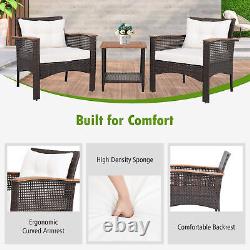 3 Pieces Patio Furniture Set Garden Outdoor PE Rattan Sofa Set with Seat Cushion