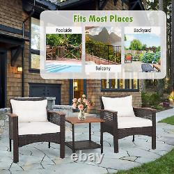 3 Pieces Patio Furniture Set Garden Outdoor PE Rattan Sofa Set with Seat Cushion