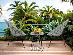 3PC Patio Egg Chair Set with Glass Coffee Table Rattan String Garden Furniture