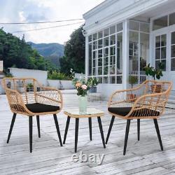 3PC Rattan Bistro Set Outdoor Garden Patio Furniture-2 Chairs&Glass Coffee Table