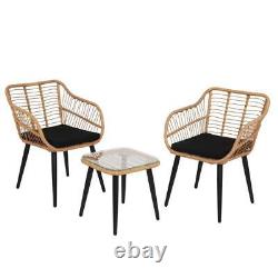 3PC Rattan Bistro Set Outdoor Garden Patio Furniture-2 Chairs&Glass Coffee Table