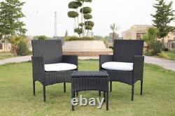 3PC Rattan Garden Furniture Bistro Set Outdoor Patio Wicker Table & Chair Set UK