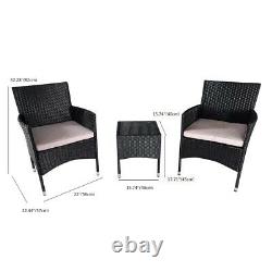 3PC Rattan Garden Furniture Set Outdoor Coffee Table Set Patio Sofa Arm Chairs