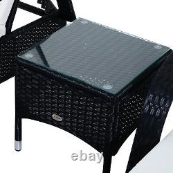 3PC Rattan Sun Lounger Wicker Sofa Day Bed Recliner Furniture Garden Patio Black