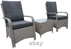 3PC Rattan Table Chair Bistro Garden Furniture Set Wicker Table Outdoor Patio