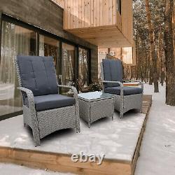 3PC Rattan Table Chair Bistro Garden Furniture Set Wicker Table Outdoor Patio