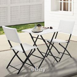 3PCS Folding Rattan Patio Garden Table And Chairs 2 Seat Furniture Set Courtyard