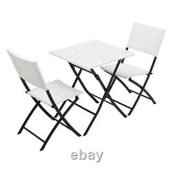 3PCS Folding Rattan Patio Garden Table And Chairs 2 Seat Furniture Set Courtyard