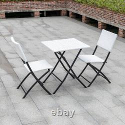 3PCS Folding Rattan Patio Garden Table And Chairs 2 Seat Furniture Set Courtyard