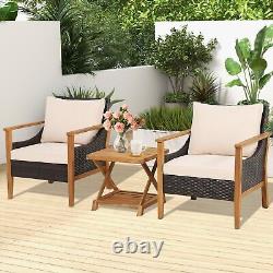 3PCS Outdoor Rattan Furniture Bistro Set Garden Patio Wicker Table & Chair Set