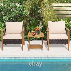 3PCS Outdoor Rattan Furniture Bistro Set Garden Patio Wicker Table & Chair Set