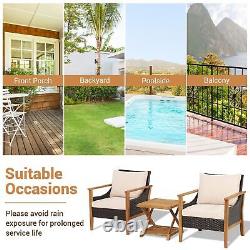 3PCS Outdoor Rattan Furniture Bistro Set Garden Patio Wicker Table & Chair Set