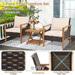 3PCS Outdoor Rattan Furniture Bistro Set Garden Patio Wicker Table & Chair Set