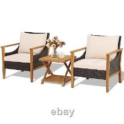 3PCS Outdoor Rattan Furniture Bistro Set Garden Patio Wicker Table & Chair Set