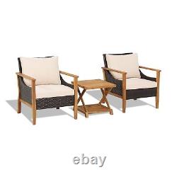 3PCS Outdoor Rattan Furniture Bistro Set Garden Patio Wicker Table & Chair Set