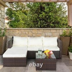 3PCS Rattan Garden Furniture 4 Seater Corner Sofa Coffee Table Outdoor Patio Set