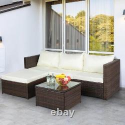 3PCS Rattan Garden Furniture 4 Seater Corner Sofa Coffee Table Outdoor Patio Set