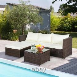 3PCS Rattan Garden Furniture 4 Seater Corner Sofa Coffee Table Outdoor Patio Set