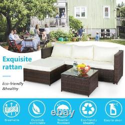 3PCS Rattan Garden Furniture 4 Seater Corner Sofa Coffee Table Outdoor Patio Set