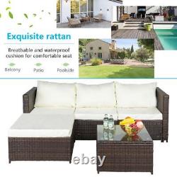 3PCS Rattan Garden Furniture 4 Seater Corner Sofa Coffee Table Outdoor Patio Set