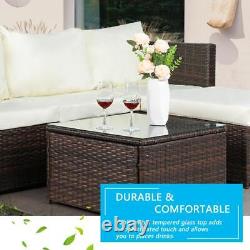 3PCS Rattan Garden Furniture 4 Seater Corner Sofa Coffee Table Outdoor Patio Set