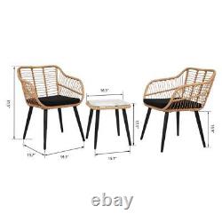 3PCS Wicker Bistro Sets Outdoor Garden Furniture Table Rattan Chairs Seat Patio