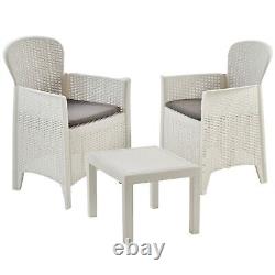 3Pc Bistro Set Garden Furniture Patio Outdoor Table Armchairs Poly Rattan White