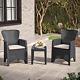 3pc Black Coffee Table & Chairs Bistro Set Rattan Garden Furniture Outdoor Patio