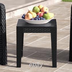 3Pc Black Coffee Table & Chairs Bistro Set Rattan Garden Furniture Outdoor Patio