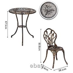 3Pcs Cast Aluminium Bistro Set Outdoor Garden Patio Table Chairs Art Furniture