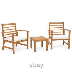 3Pcs Garden Furniture Seating Group Acacia Wood Patio Chair Table Set withCushions