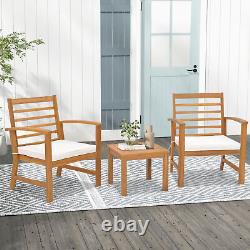 3Pcs Garden Furniture Seating Group Acacia Wood Patio Chair Table Set withCushions