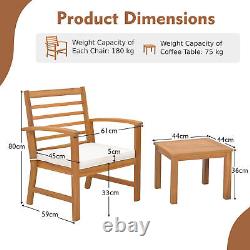 3Pcs Garden Furniture Seating Group Acacia Wood Patio Chair Table Set withCushions